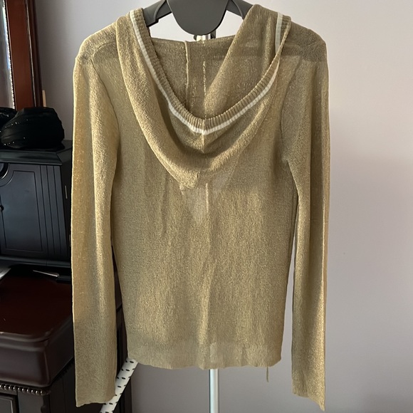 Mihoko Saito Sheer Metallic Gold Hoodie Drawstring Deep V-Neck Low Cut Small - Picture 10 of 10
